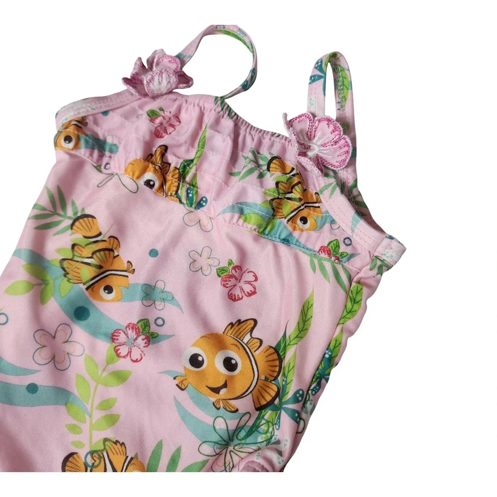Disney Pixar Finding Nemo Baby Girls Pink One Piece Swimsuit 3D Flower 12M